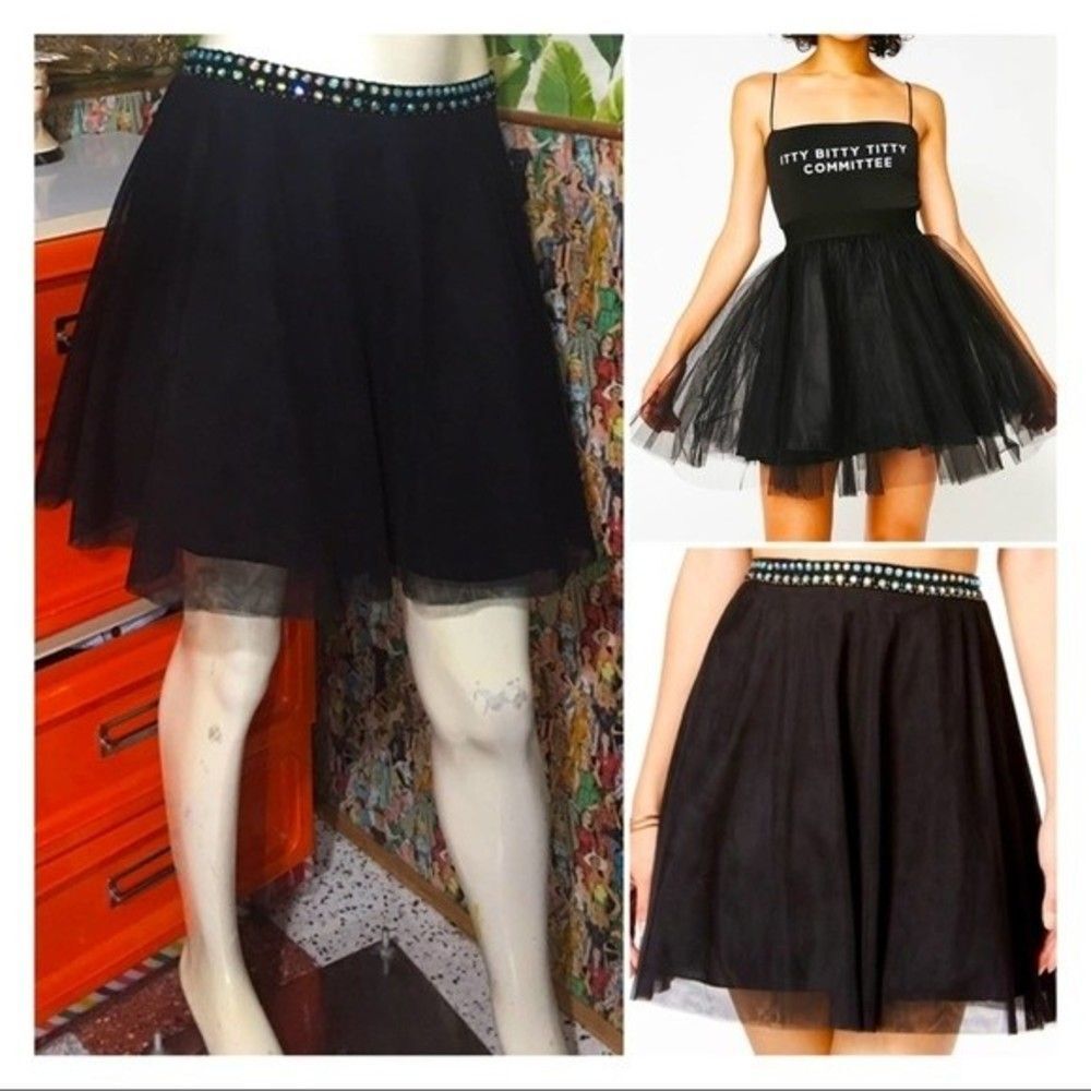 Crystal Doll Black Beaded Waist Tulle Skirt
